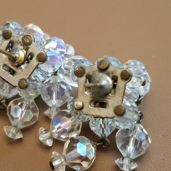 Vintage Aurora Borealis Earrings – Crystal Cluster Dangle - Picture 6 of 6